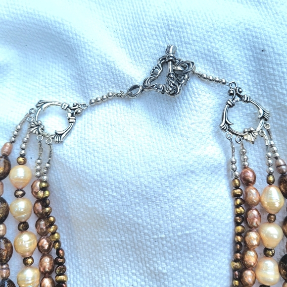 4 Strand Pearl Golden Coral Necklace 24" - 26" - Picture 5 of 7